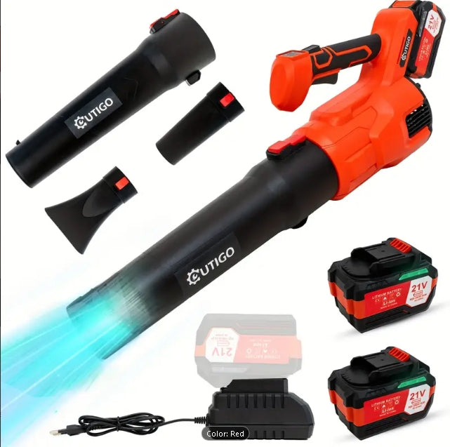 OUTIGO-Electric Leaf Blower, with 2 x 4.5 Ah 21V Batteries and Charger, 120 MPH, 3.3 m³/min, for Lawn Care, Removing Leaves/Dirt/Snow/Car Dust