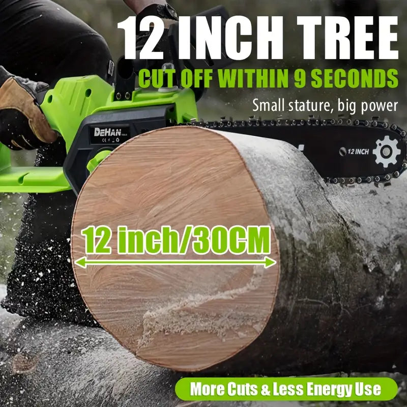 12-Inch Portable Compact Brushless Electric Chainsaw, 2 × 4.0Ah Batteries Powered Chain Saw