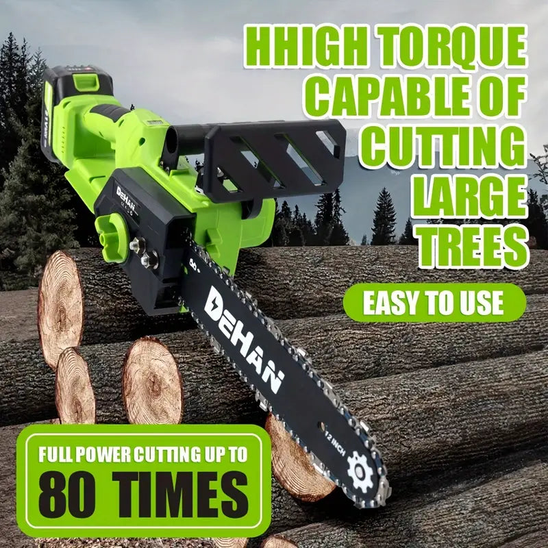 12-Inch Portable Compact Brushless Electric Chainsaw, 2 × 4.0Ah Batteries Powered Chain Saw