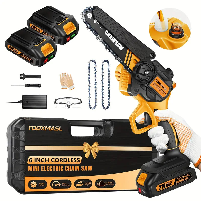 TOOKMASL 6-Inch Cordless Mini Chainsaw Kit - Compact